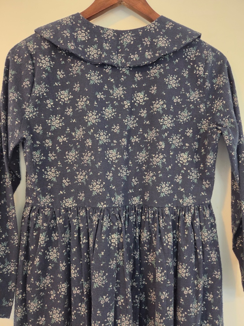 Navy/white floral dress S/M Peter Pan collar button down bodice cottage core - Picture 9 of 10